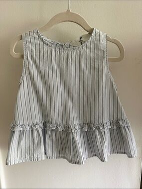 3T H&M White and Blue Striped Tank Top with Peplum Ruffle Hem